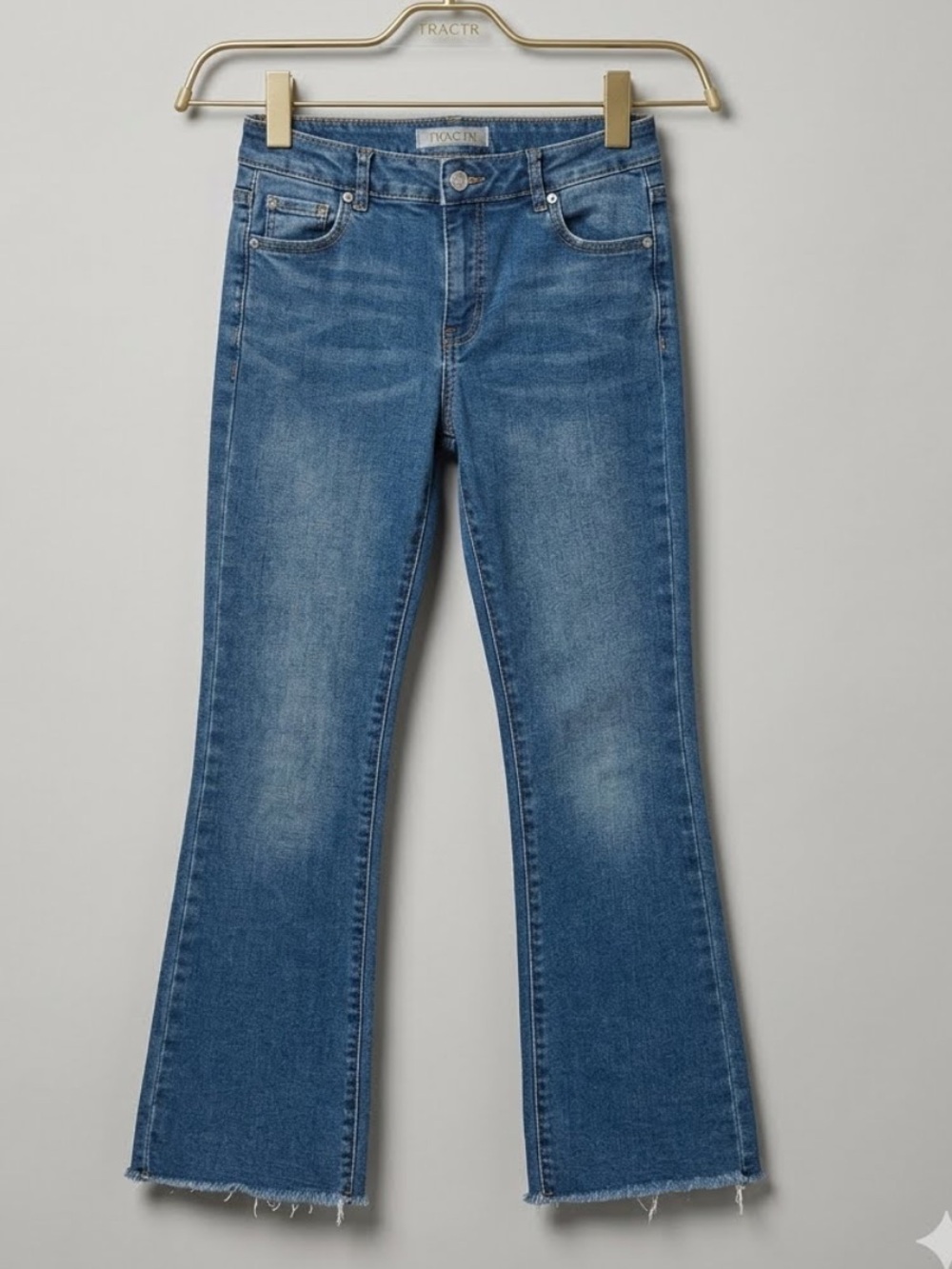 Tractr Girls Mid-Rise Blue Flare Jeans with Raw Hem - denim - size 14 girls